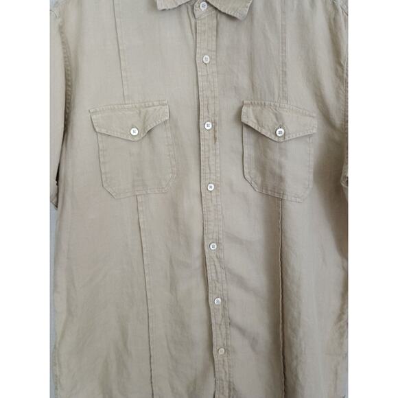 Banana Republic Shirt Mens Adult Large Tan Neutral Coastal Linen Blend Button Up - Picture 6 of 9